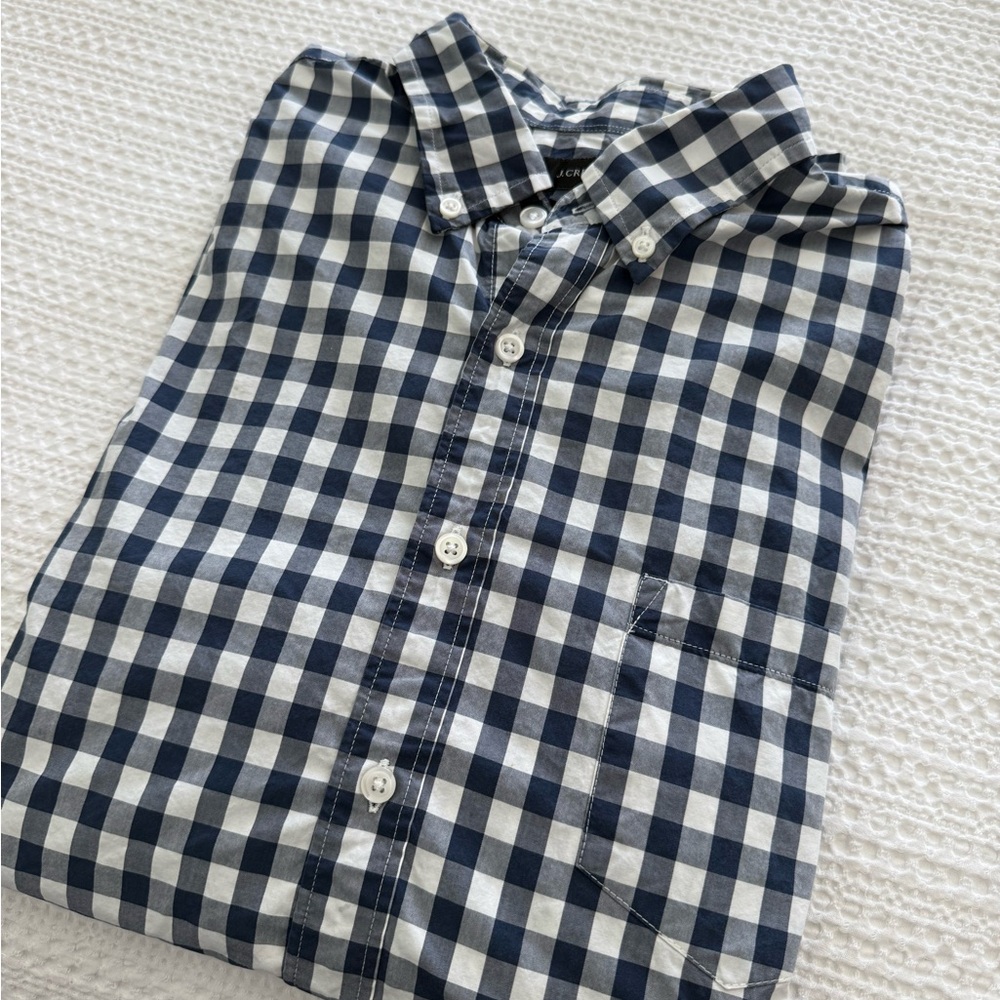 J. Crew Navy and White Checkered Casual Shirt